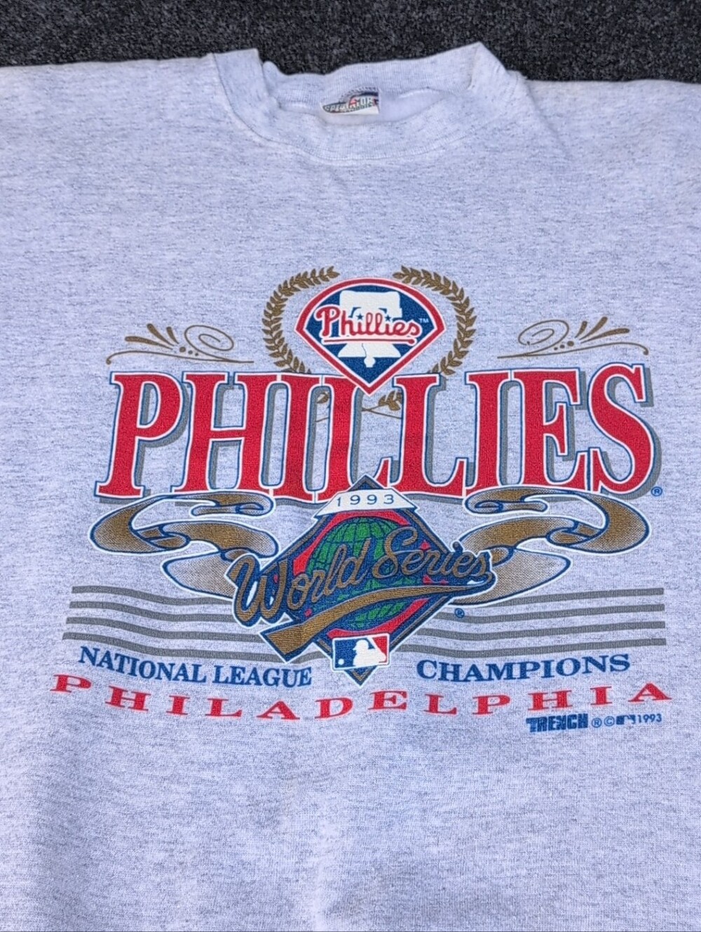Vtg Philadelphia Phillies Sweatshirt Large Gray 1993 National League Champs USA